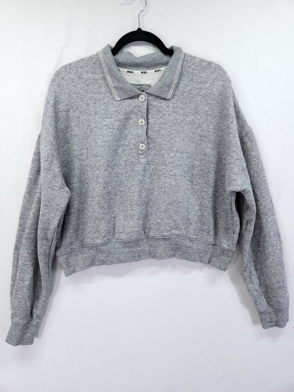 Madewell Heather Gray Cropped Polo Sweatshirt